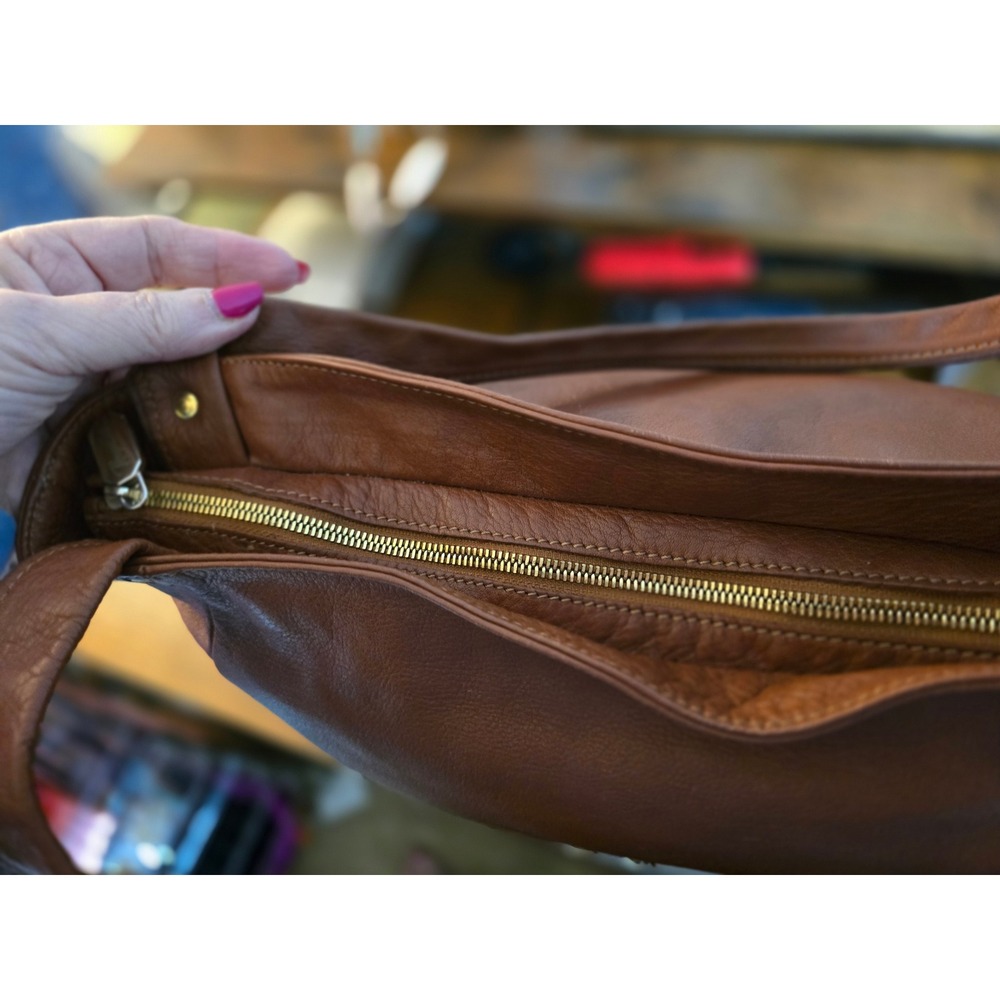Renzo Costa Brown Pebbled Leather Shoulder Bag Hobo Handbag Gold Tone Hardware - Picture 7 of 15